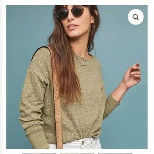 by Anthropologie Women Knit Pullover Top XS Boat Neck Green Lightweight Texture